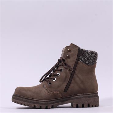 Rieker Knitted Cuff High Lace Ankle Boot - Beige